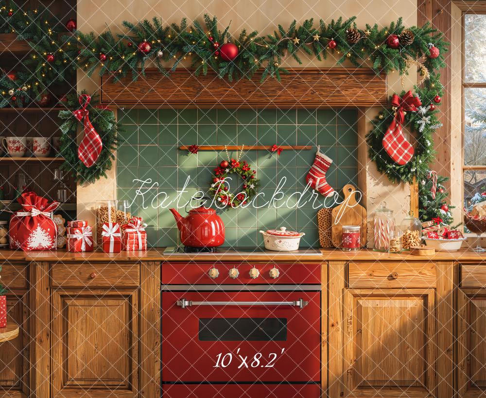 Guirnalda de Cocina Navideña de Christmas Oven Wood Cabinet Backdrop Designed by Emetselch
