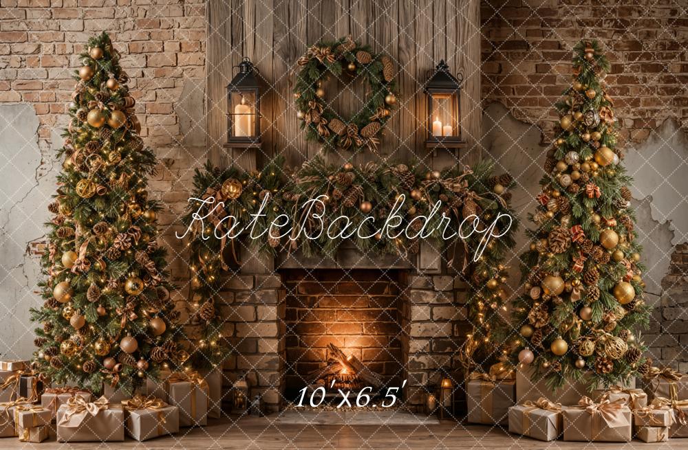 Kate Christmas Tree Fireplace Vintage Brick Wall Backdrop Designed by Emetselch
