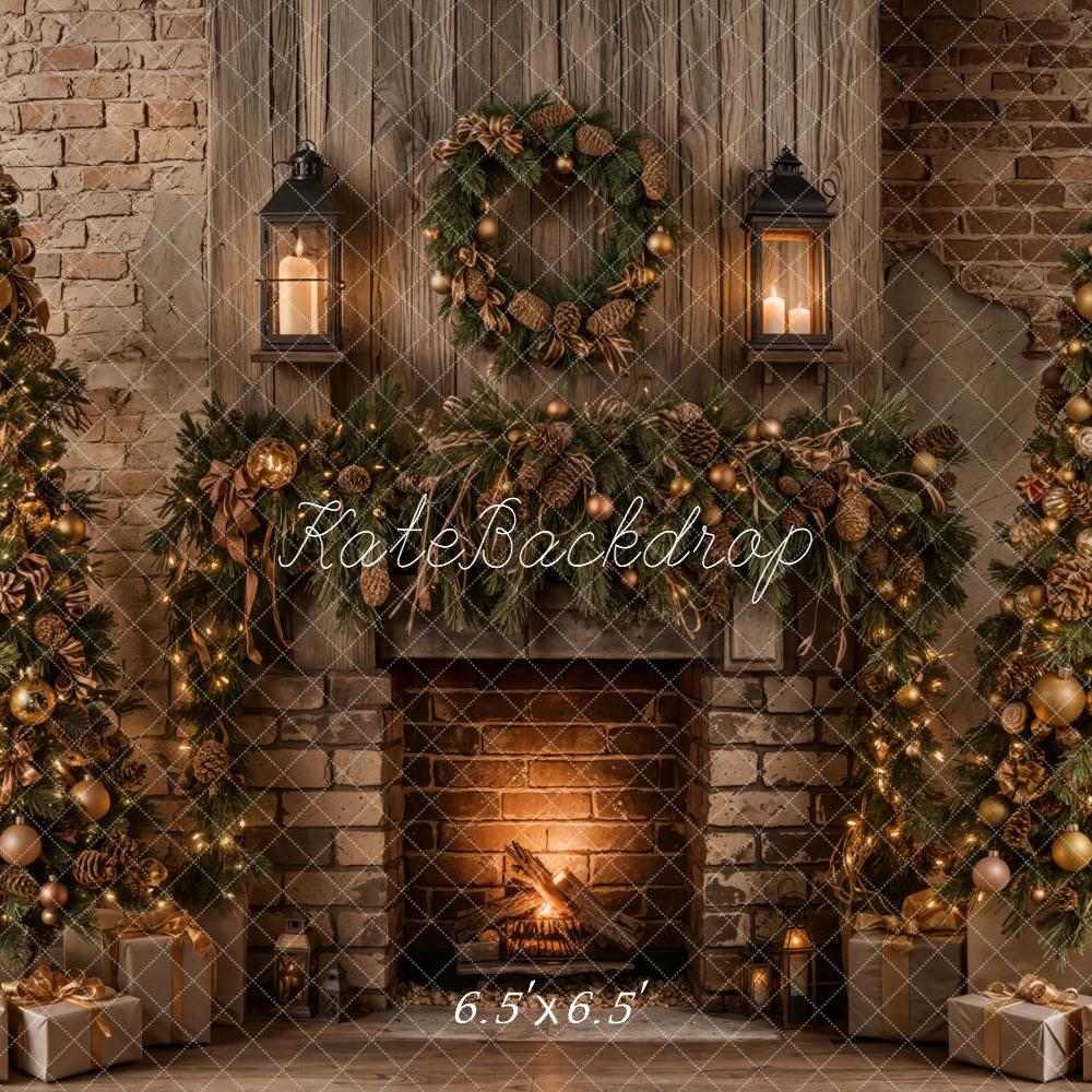 Kate Christmas Tree Fireplace Vintage Brick Wall Backdrop Designed by Emetselch