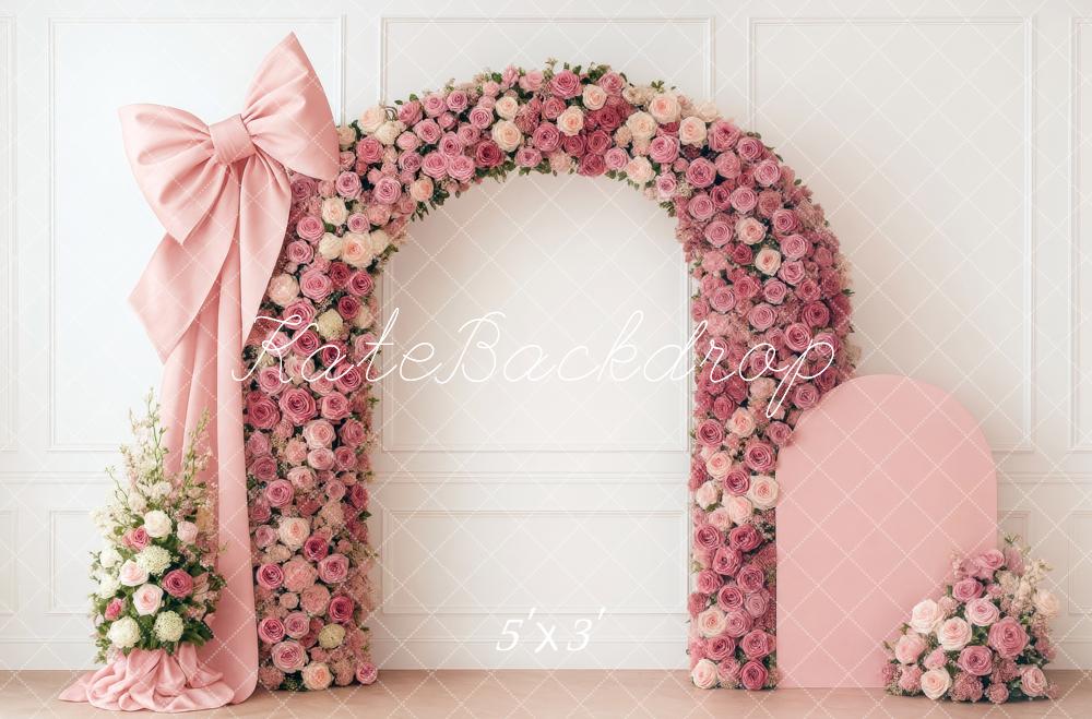Arco de Flores Romántico Elegante con Lazo Rosa Fondo