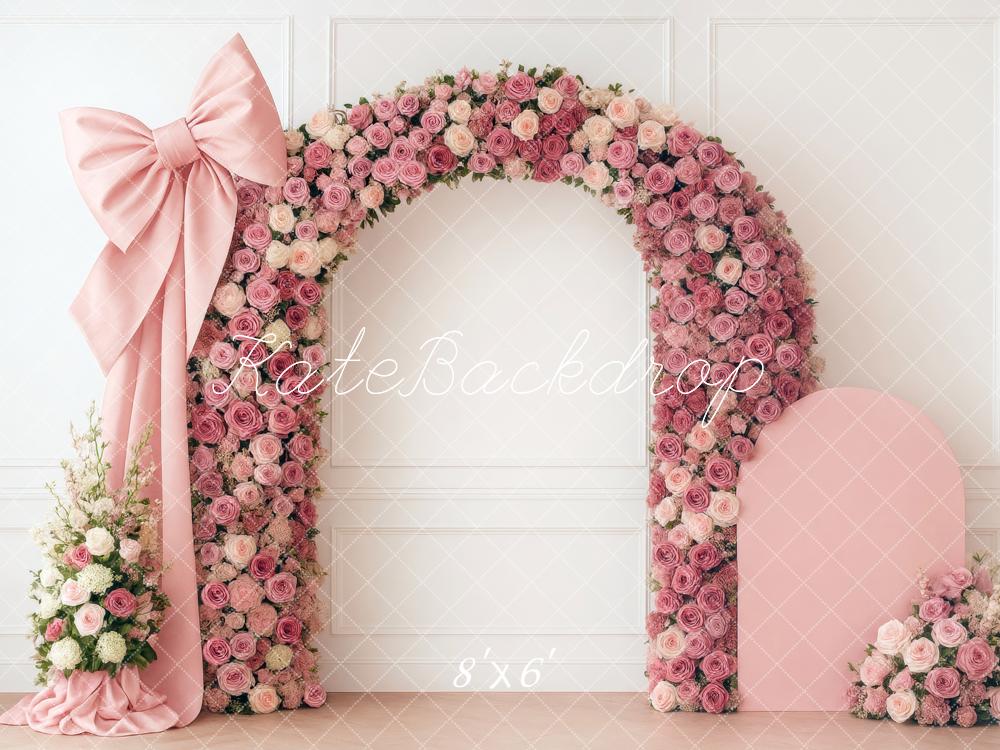 Arco de Flores Romántico Elegante con Lazo Rosa Fondo