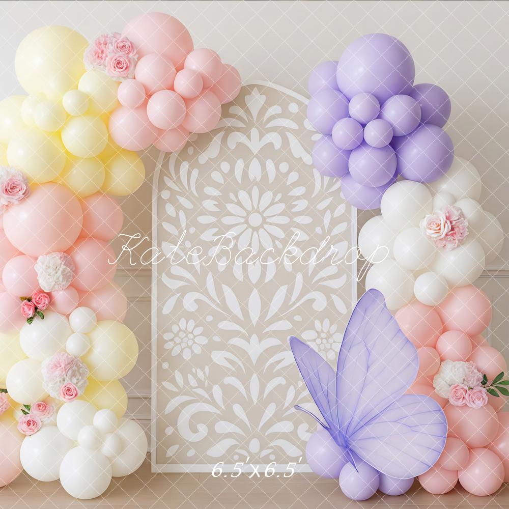 Fondo de Arco Floral de Globo de Mariposa de Cumpleaños