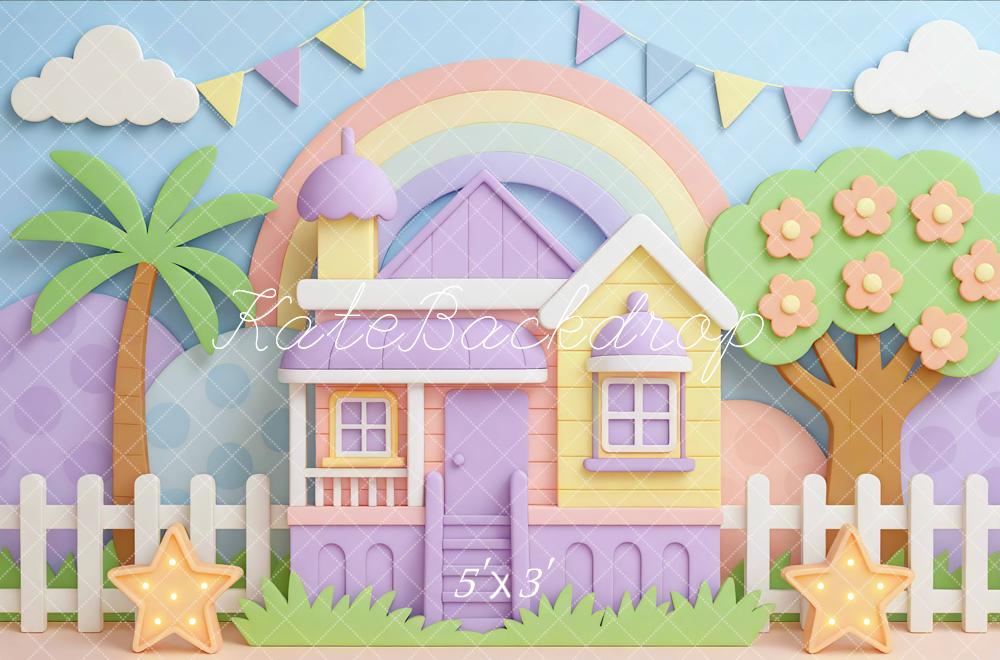 Fondo de Casa Pastel Arcoíris Cake Smash Diseñado por Mini MakeBelieve