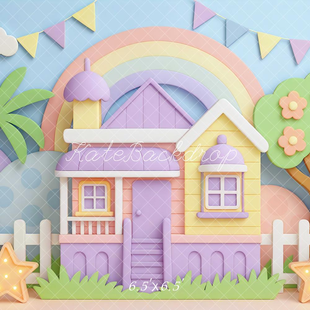 Fondo de Casa Pastel Arcoíris Cake Smash Diseñado por Mini MakeBelieve