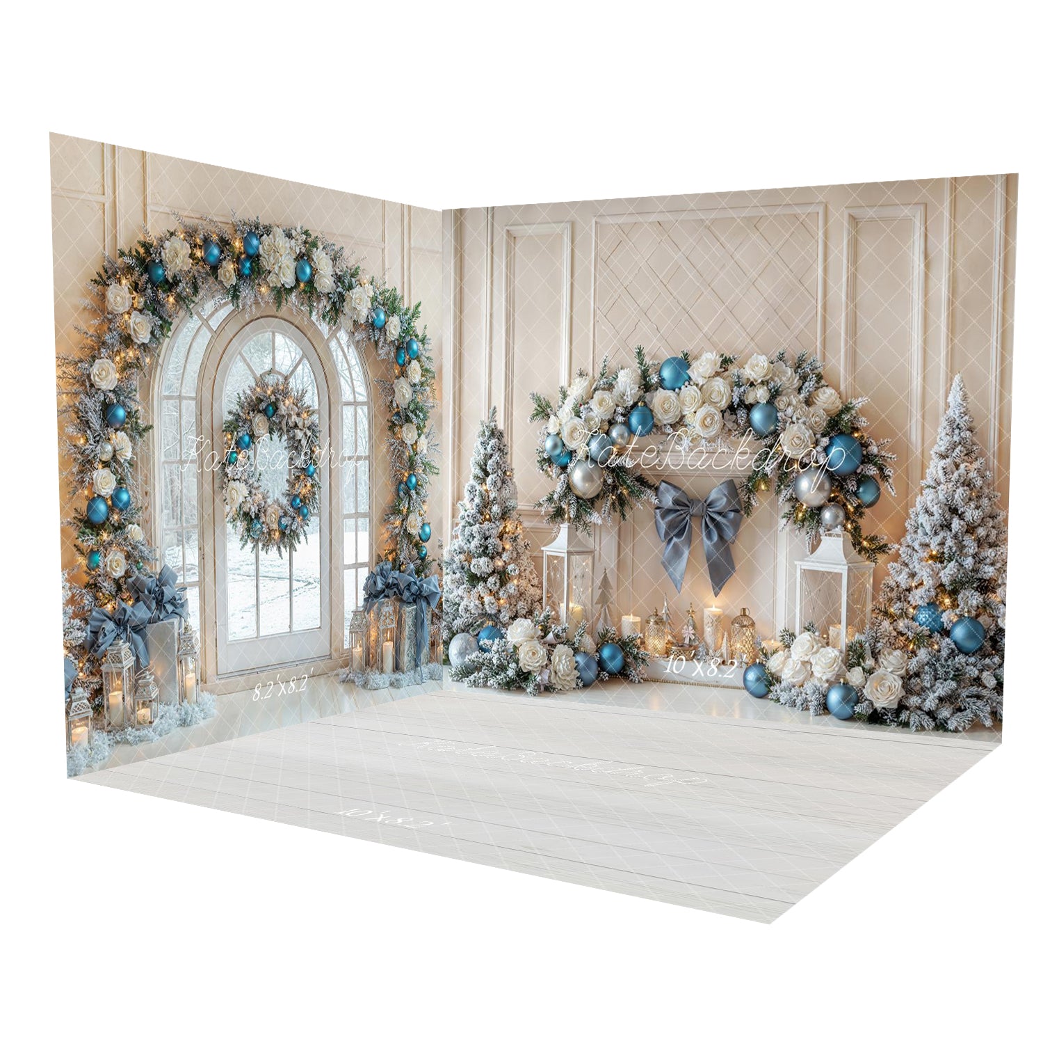 Corona de Arco de Árbol de Navidad Ornamentos Azules Juego de Habitación Nevado