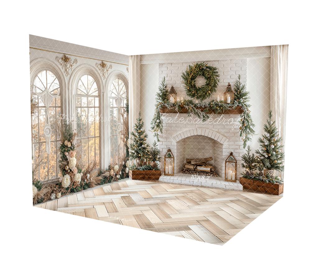 SALE Kate Christmas Fireplace Wreath White Brick Wall Room Set