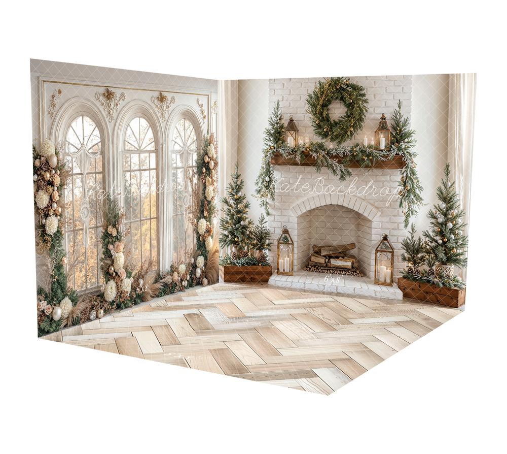 SALE Kate Christmas Fireplace Wreath White Brick Wall Room Set