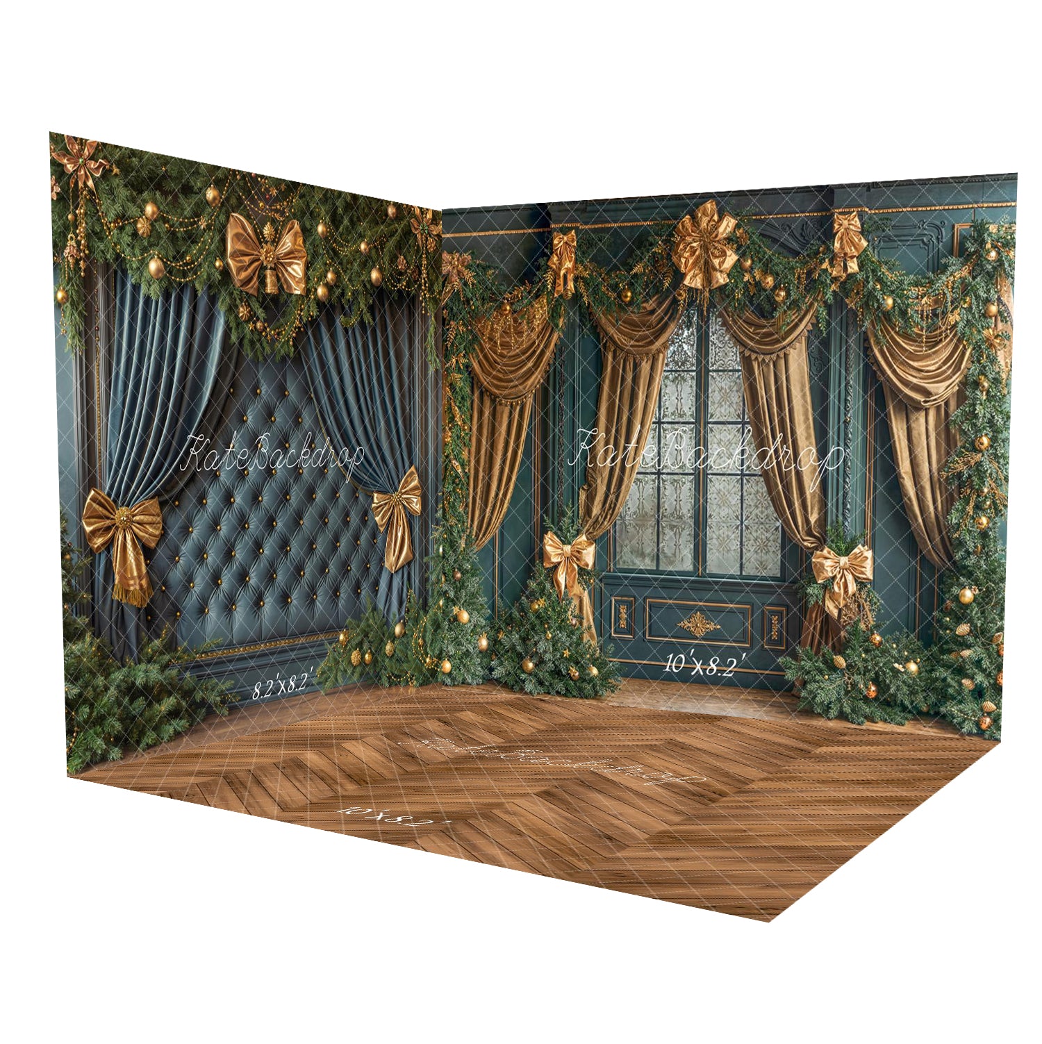 Kate Christmas Headboard Blue Tufted Wall Gold Bows Trees Room Set