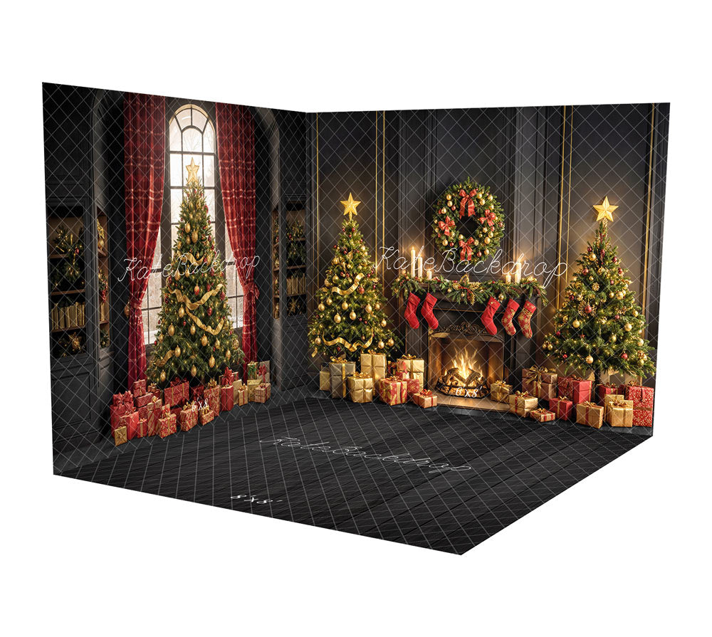 Kate Christmas Fireplace Tree Wreath Gifts Black Room Set