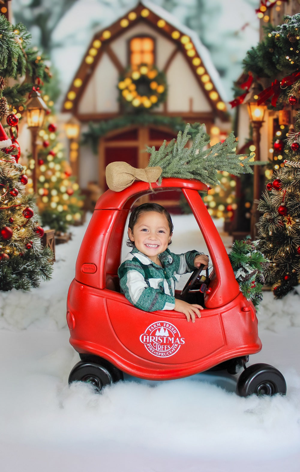 Kate Christmas Village Path Wreath Lanterns Pine Trees Backdrop Designed by Emetselch