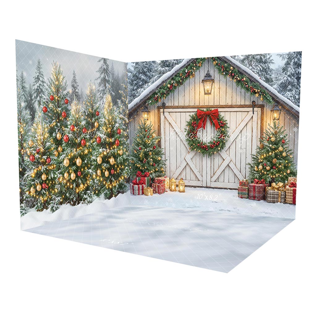 Kate Christmas Barn Door Wreath Trees Gifts Snow Room Set