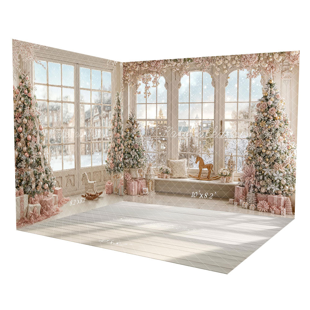 Kate Christmas Frosted Tree Pink Gifts Window Rocking Horse Room Set