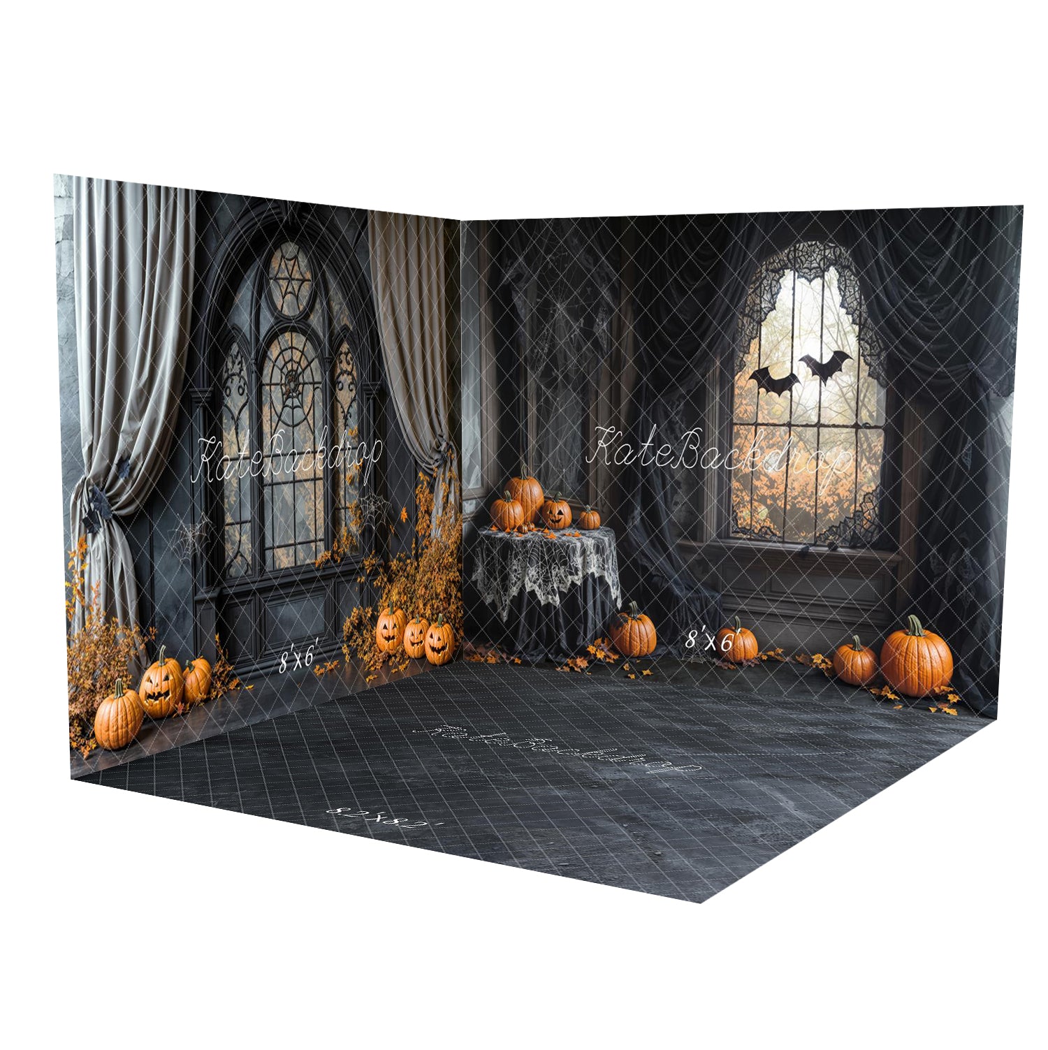 Kate Halloween Gothic Spider Web Window Pumpkins Bats Room Set