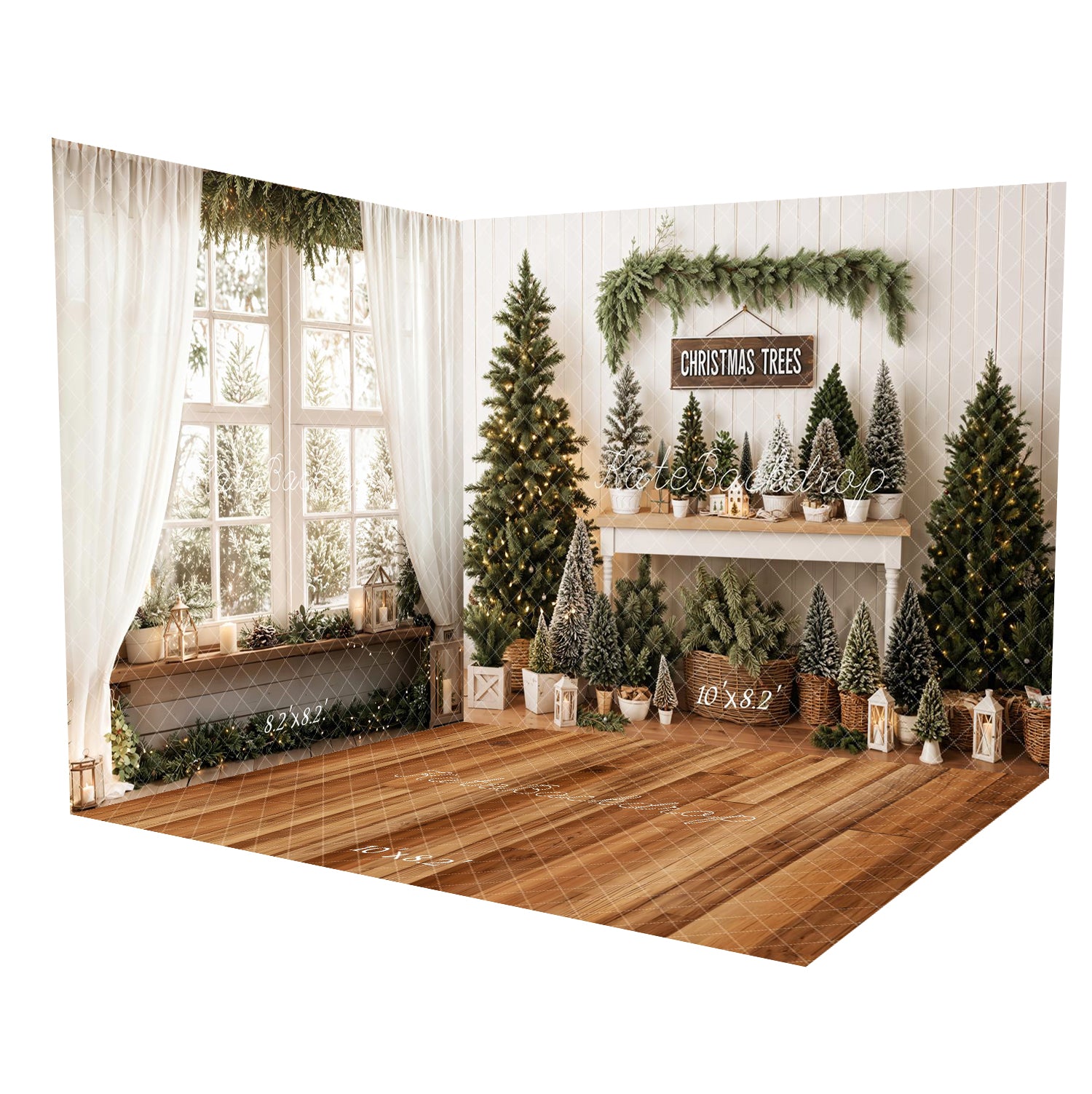 Kate Christmas Trees Pine Garland Basket Lanterns Room Set