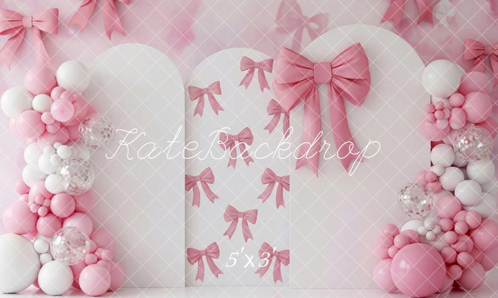 Kate Birthday Pink Bows Balloons Arch Printed Backdrop Designed by Patty Roberts