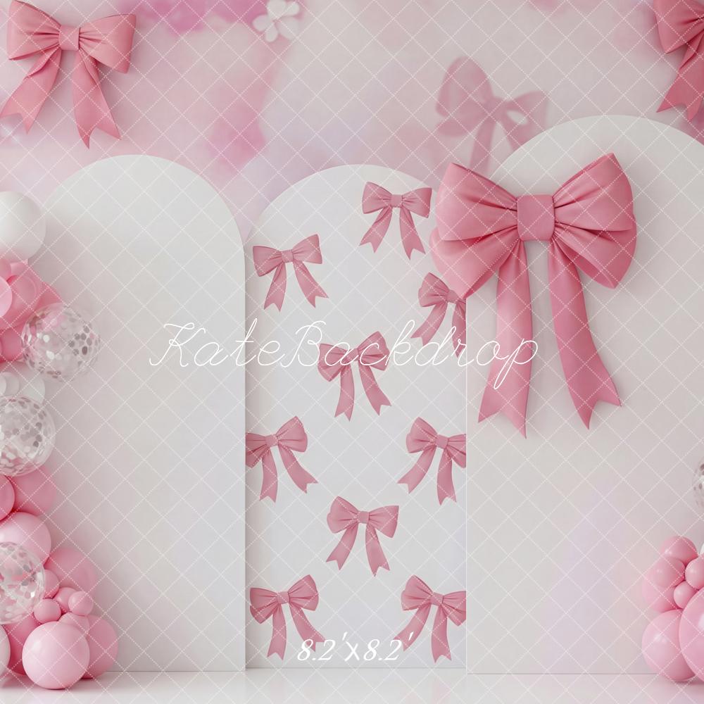 Kate Birthday Pink Bows Balloons Arch Printed Backdrop Designed by Patty Roberts