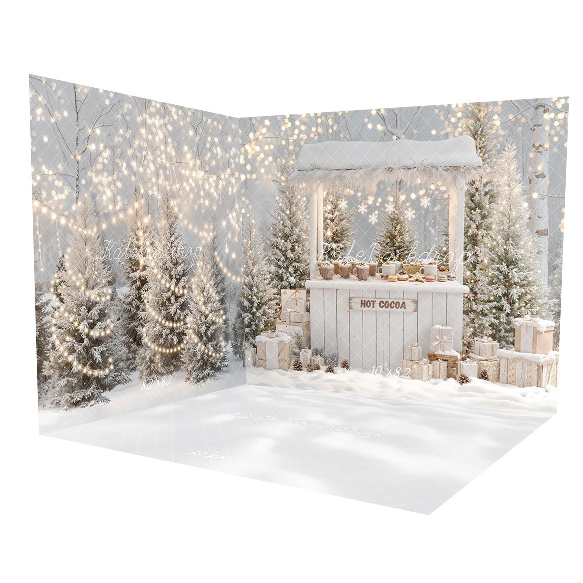 Kate Christmas Winter Hot Cocoa Stand Snowy Trees Gifts Room Set