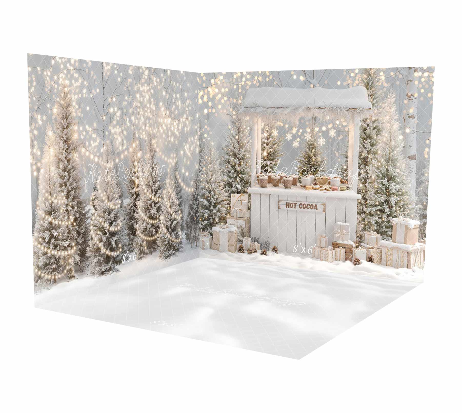 Kate Christmas Winter Hot Cocoa Stand Snowy Trees Gifts Room Set
