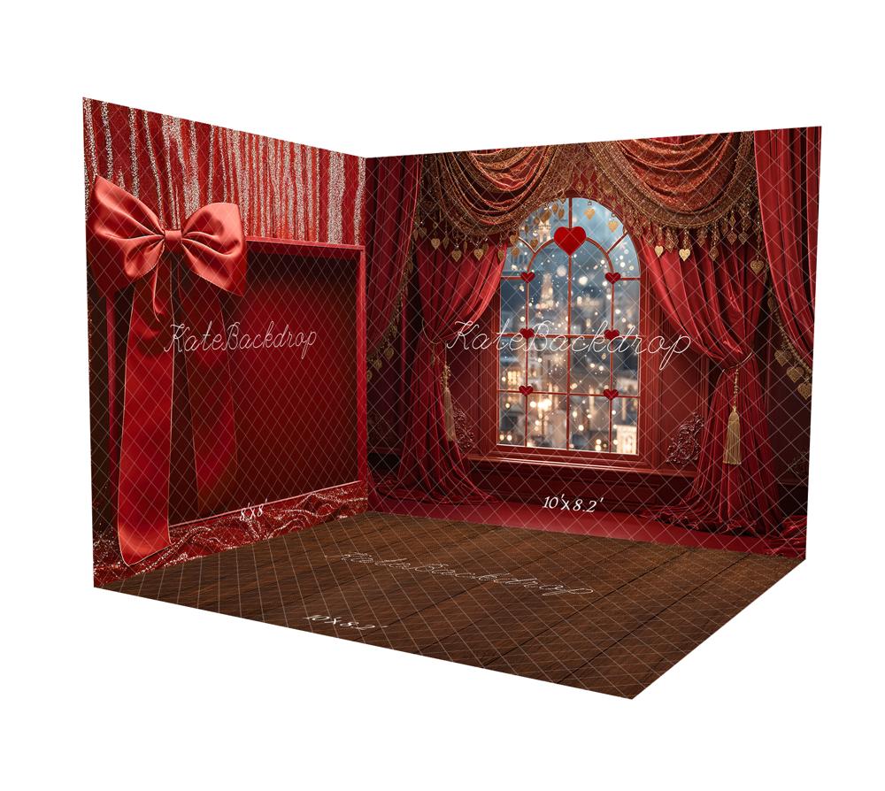 Kate Valentine's Day Red Heart Window Curtains Room Set