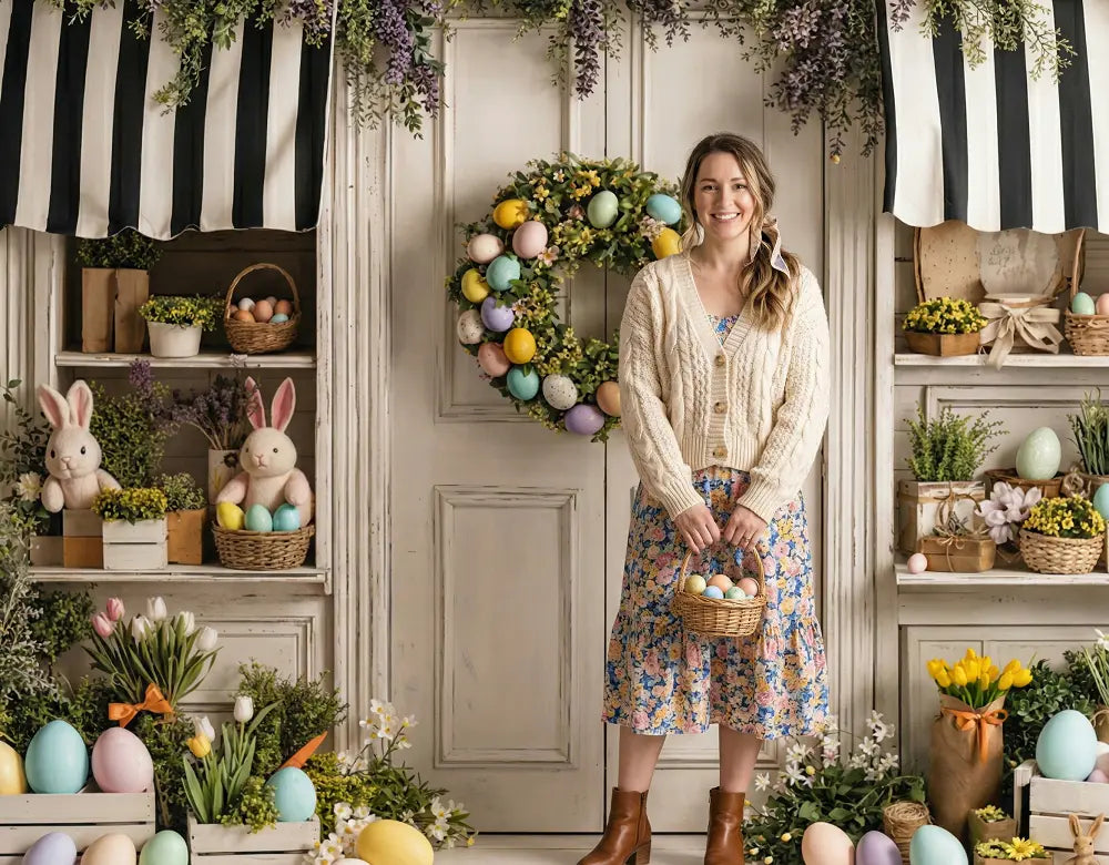 Kate Easter Bunny Pastel Eggs Flower Arch Door Printed Backdrop Designed by Emetselch