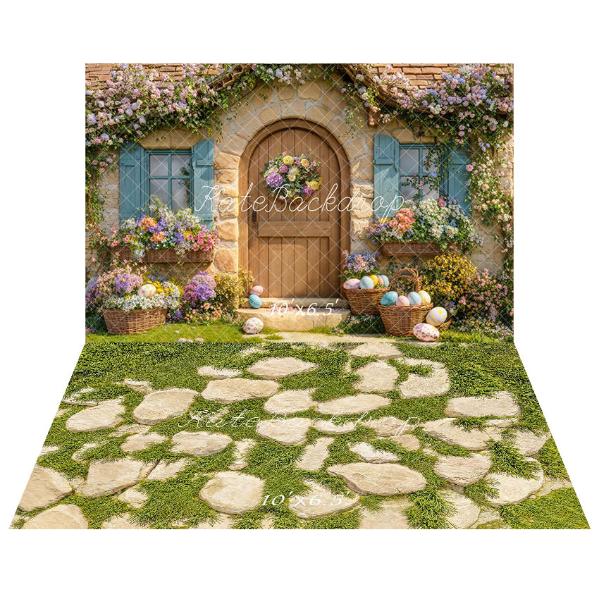 Spring Garden Path White Fence Foto Achtergrond+Stone Pathway Floral Garden Floor Backdrop Designed by.