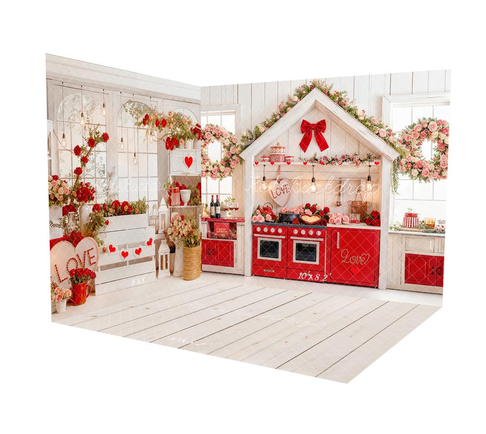 Kate Valentine's Day Kitchen Baking Red Roses Wreath Bow Room Set