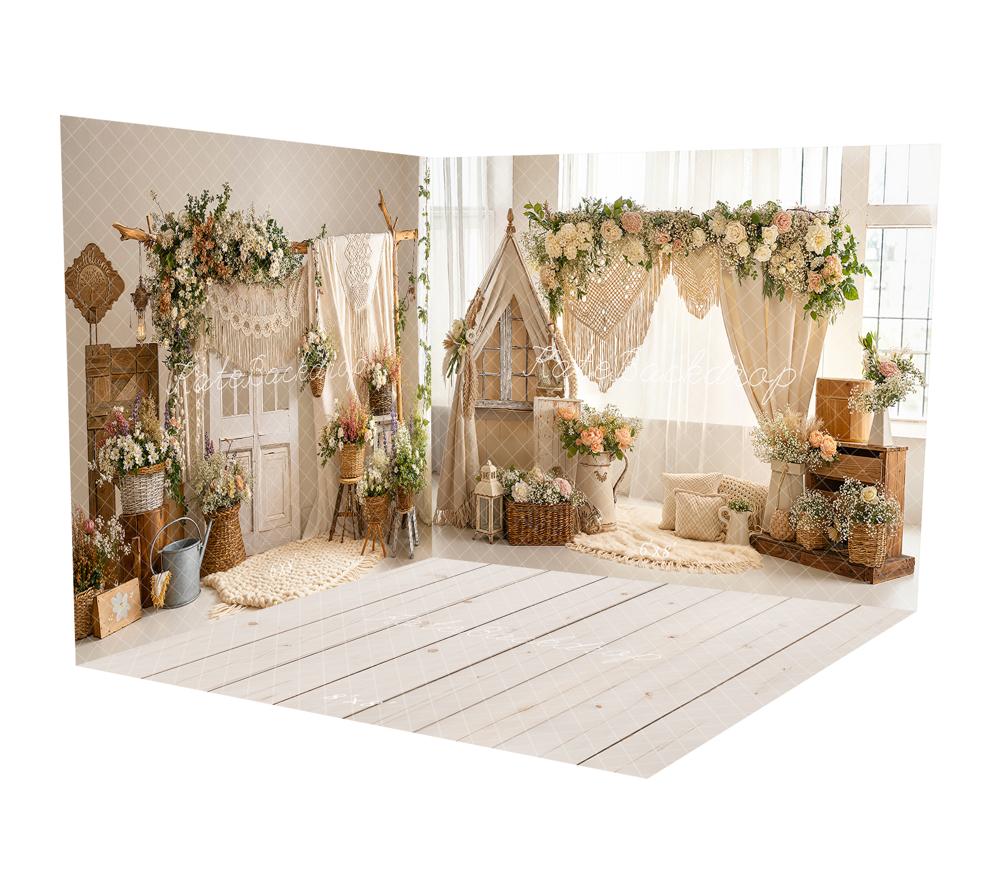 Kate Boho Flower Arch Tent Baskets Macrame Room Set