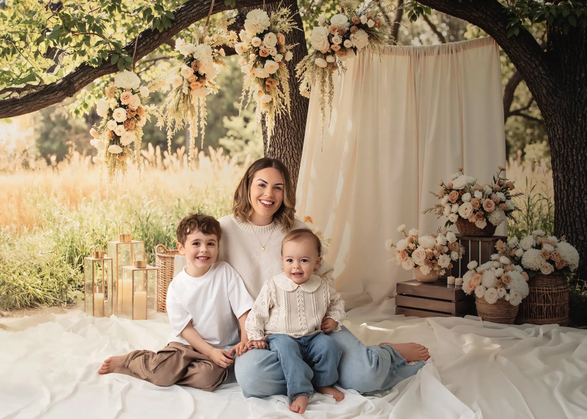 Kate Flower Arch Cream Floral Rustic Wedding Decor Printed Backdrop Designed by Mini MakeBelieve