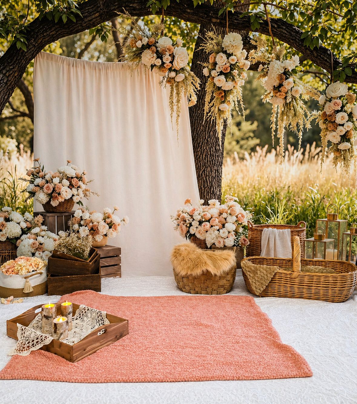 Kate Flower Arch Cream Floral Rustic Wedding Decor Printed Backdrop Designed by Mini MakeBelieve