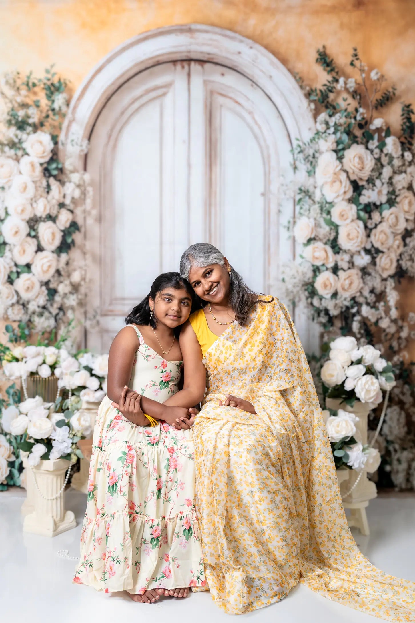 Kate Spring Flower Arch White Vintage Door Yellow Wall Printed Backdrop Designed by Chain Photography