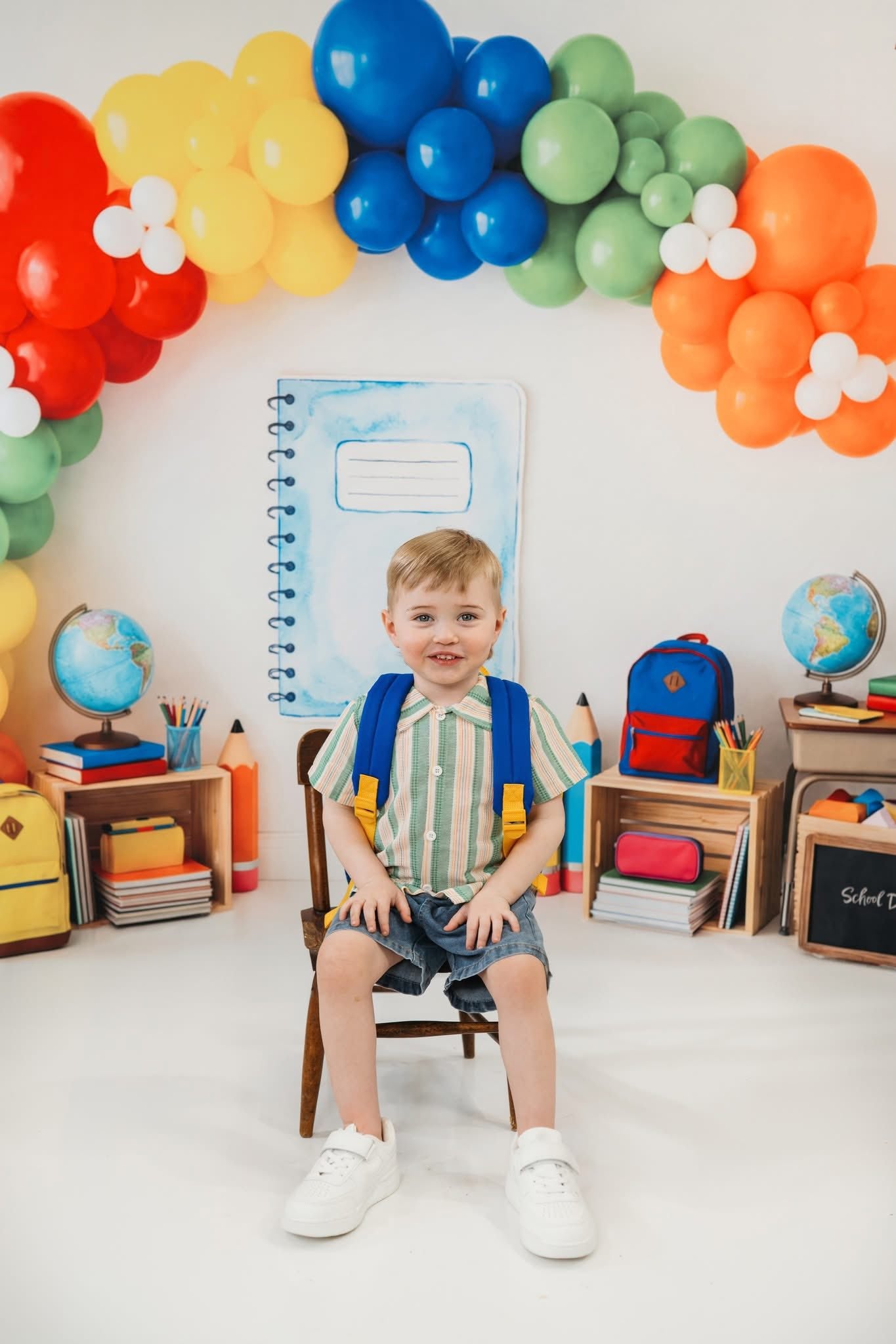 Kate Back to School Balloon Arch Classroom Supplies Printed Backdrop Designed by Patty Roberts