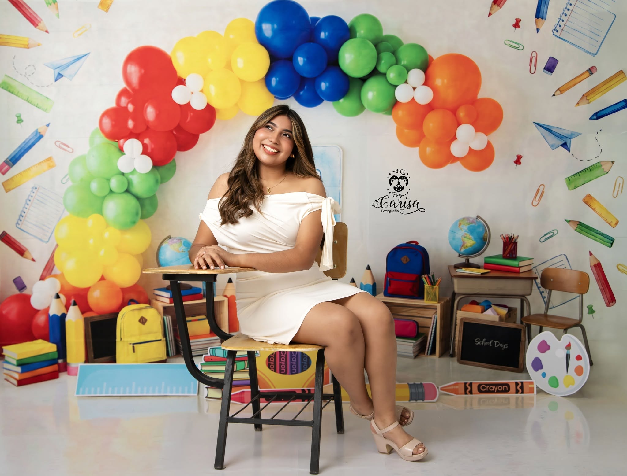 Kate Back to School Balloon Arch Classroom Supplies Printed Backdrop Designed by Patty Roberts