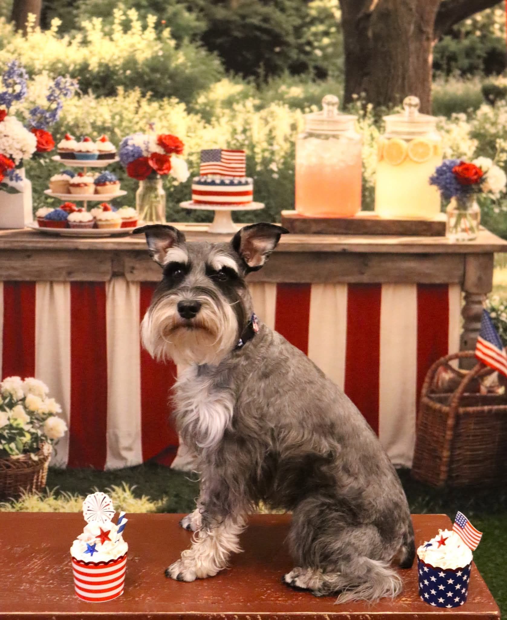 Kate Independence Day Patriotic Picnic Table Red White Blue Flowers American Flags Printed Backdrop Designed by Emetselch