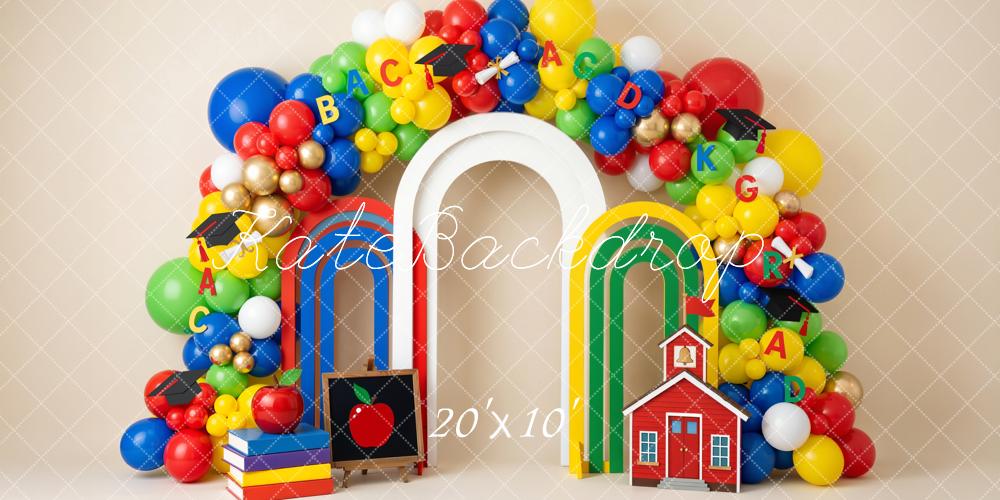 TEST Kate Graduation Colorful Balloon Arch Schoolhouse Chalkboard Printed Backdrop Designed by Emetselch