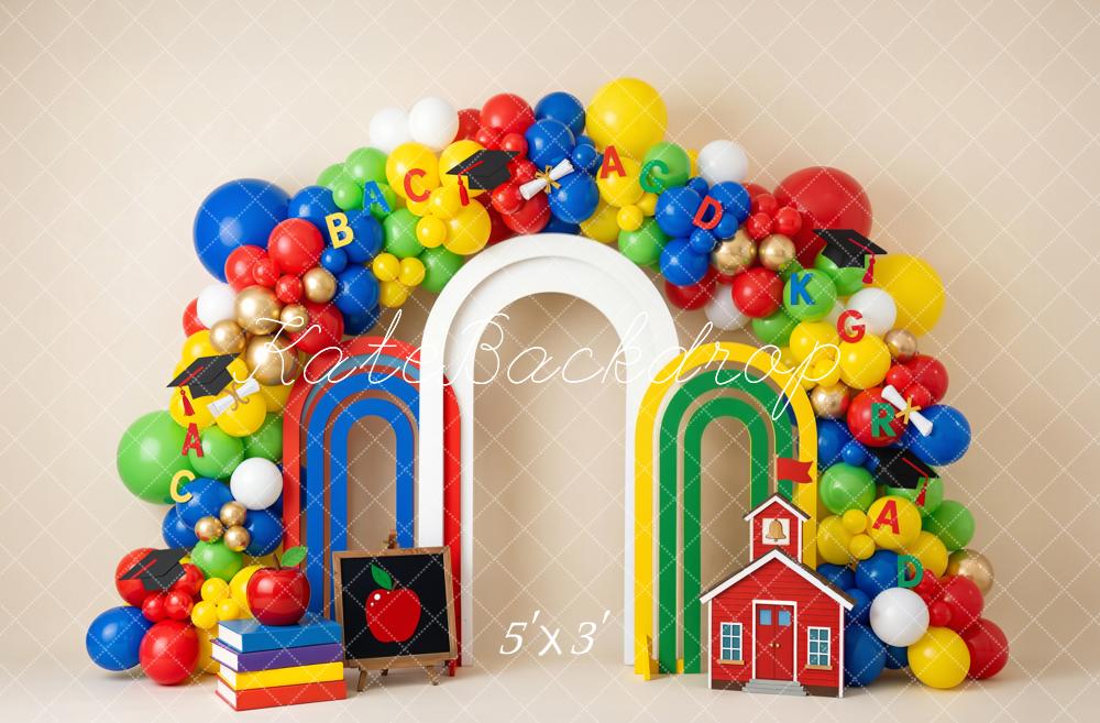 TEST Kate Graduation Colorful Balloon Arch Schoolhouse Chalkboard Printed Backdrop Designed by Emetselch
