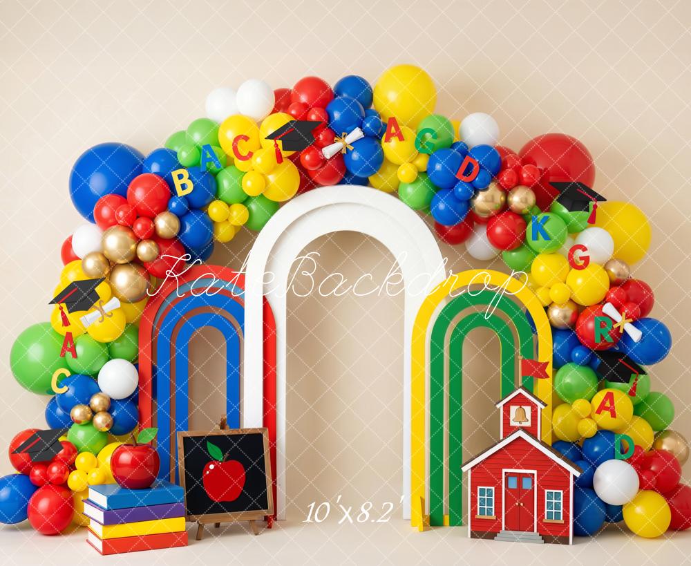 TEST Kate Graduation Colorful Balloon Arch Schoolhouse Chalkboard Printed Backdrop Designed by Emetselch