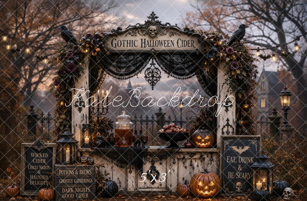 Kate Halloween Gothic Dark Cider Bar Drapery Printed Backdrop Designed by Emetselch