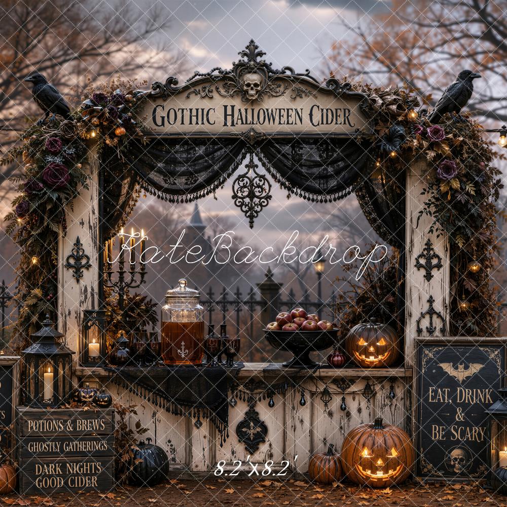 Kate Halloween Gothic Dark Cider Bar Drapery Printed Backdrop Designed by Emetselch