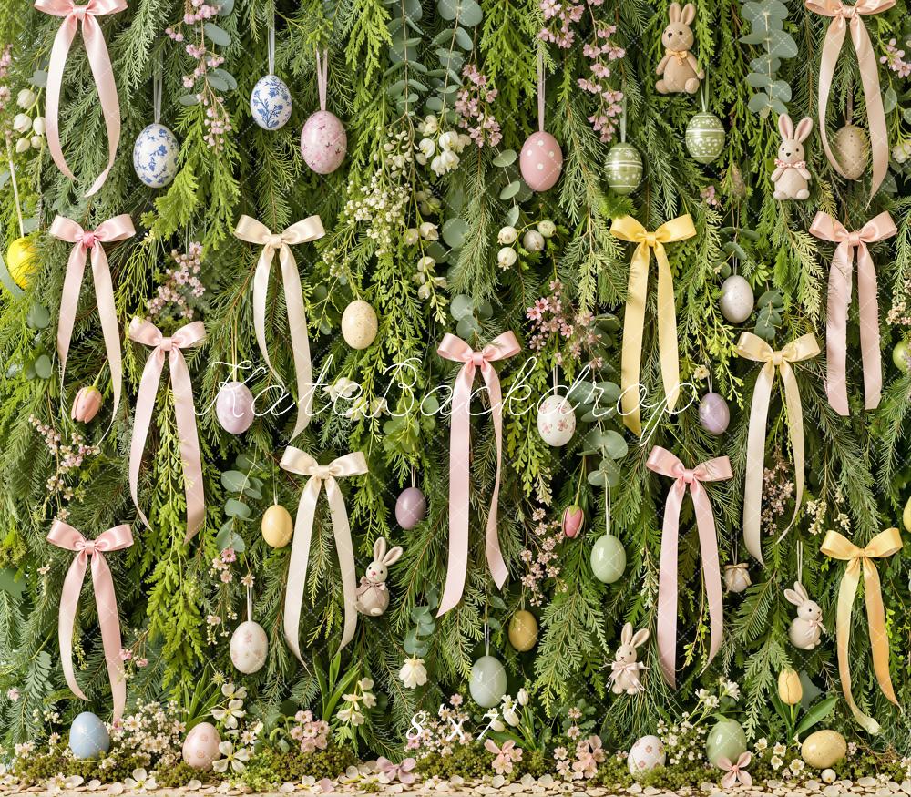 Kate Easter Bow Ribbon Bunny Floral Greenery Egg Matte UV Printed Vinyl Backdrop