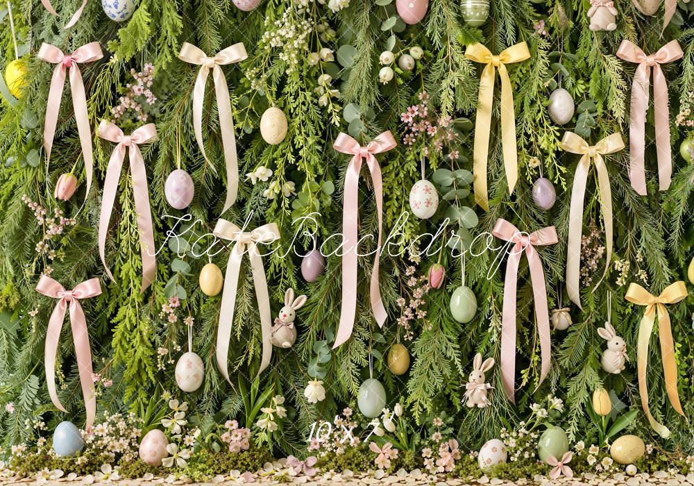 Kate Easter Bow Ribbon Bunny Floral Greenery Egg Matte UV Printed Vinyl Backdrop