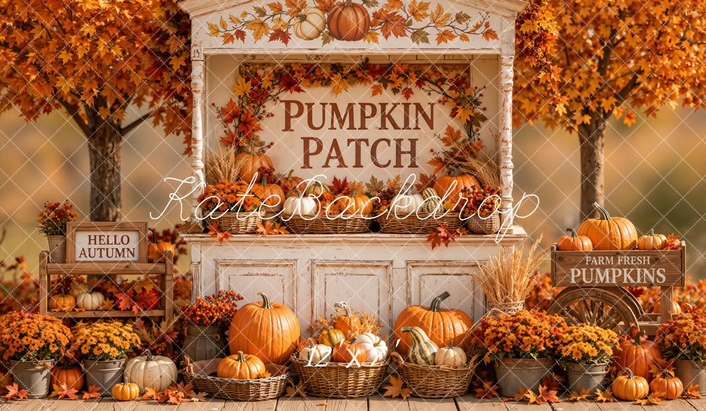 Kate Fall Pumpkin Patch Harvest Maple Tree Matte UV Printed Vinyl Backdrop