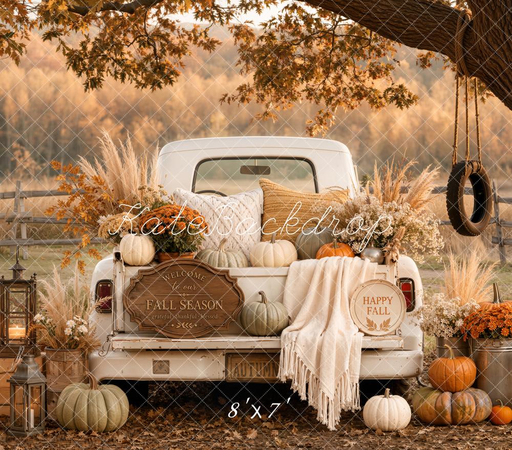 Kate Fall Vintage Truck Pumpkin Cozy Blanket Tree Swing Matte UV Printed Vinyl Backdrop