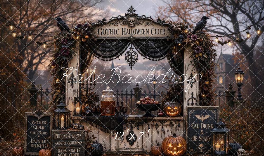 Kate Halloween Gothic Dark Cider Bar Drapery Matte UV Printed Vinyl Backdrop