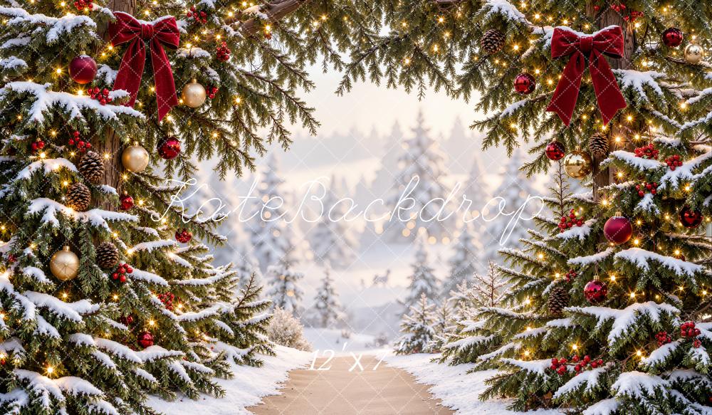 Kate Christmas Trees Snowy Pine Arch Forest Path Matte UV Printed Vinyl Backdrop