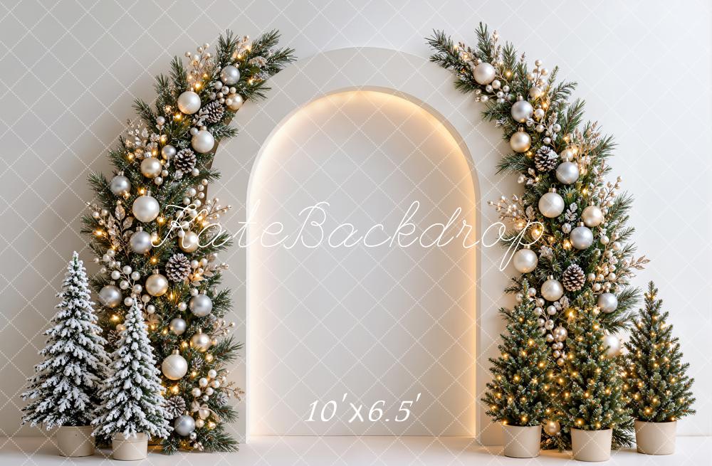 Kate Christmas Garland Arch Snowy Trees White Wall Matte UV Printed Vinyl Backdrop