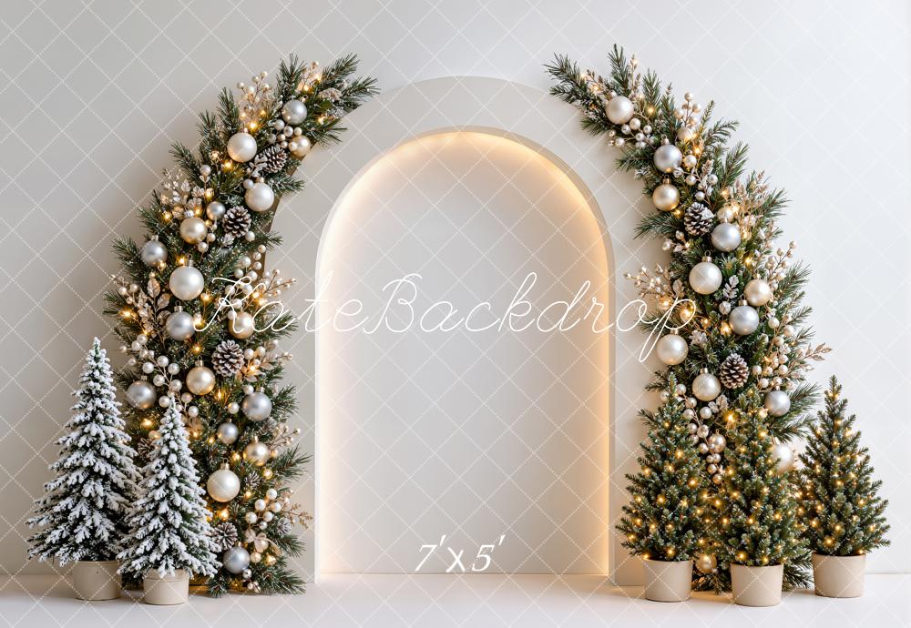 Kate Christmas Garland Arch Snowy Trees White Wall Matte UV Printed Vinyl Backdrop