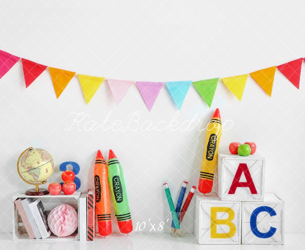 Kate Back to School Backdrop Crayon for Photography