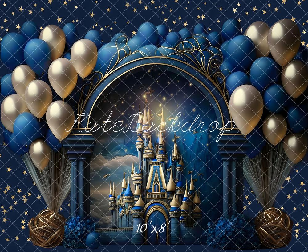 Fondo de cumpleaños del príncipe azul del castillo diseñado por Ashley Paul
