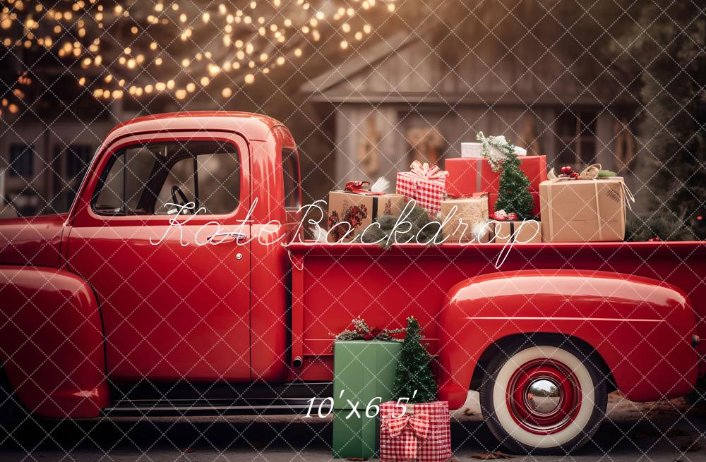 Kate Christmas Gift in Red Truck Backdrop for Photography