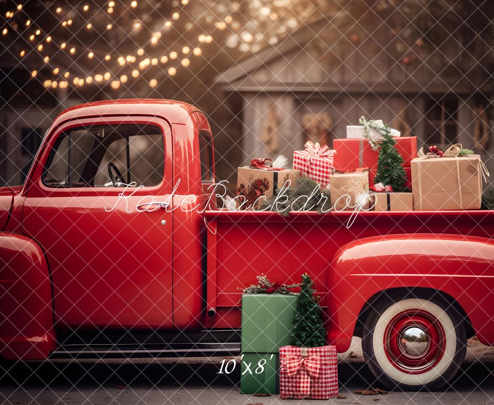 Kate Christmas Gift in Red Truck Backdrop for Photography